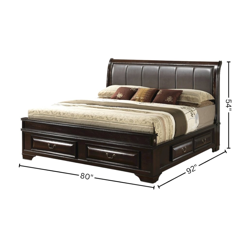 Brown King Size Bed Frame With 6 Drawers And Solid Wood Accents. Picture 5