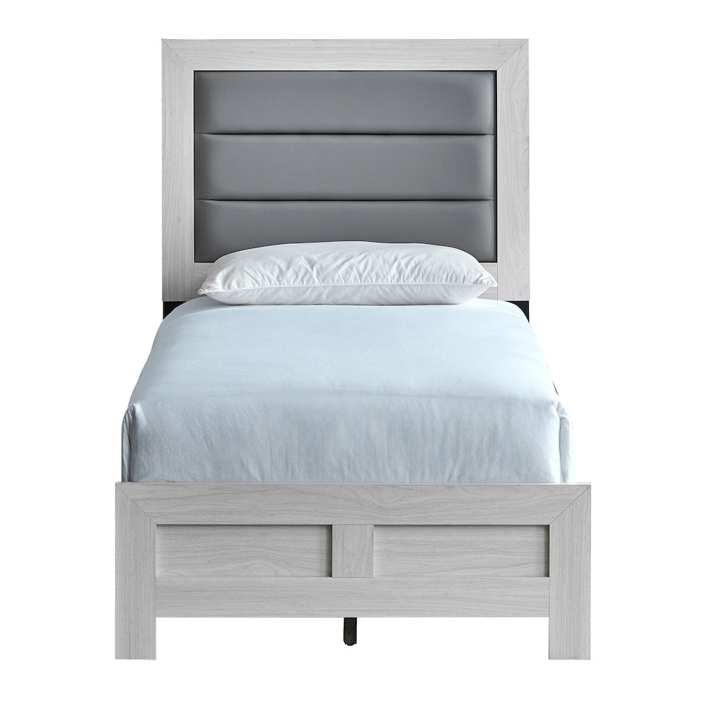 Wooden Platform Bed Frame with Headboard, Bedroom Bed Furniture, Beige, Twin. Picture 3