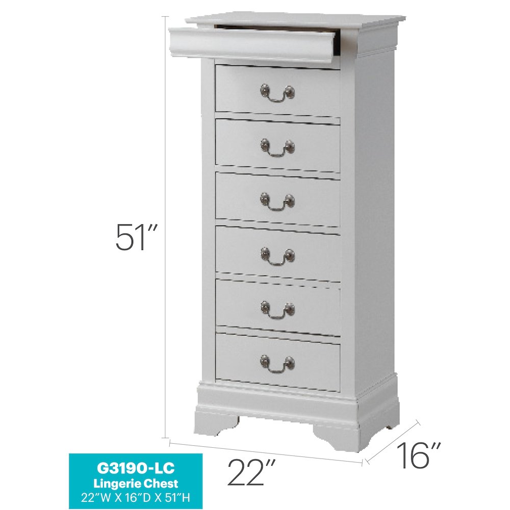 Glory Furniture Louis Phillipe Lingerie Chest in White Color. Picture 8