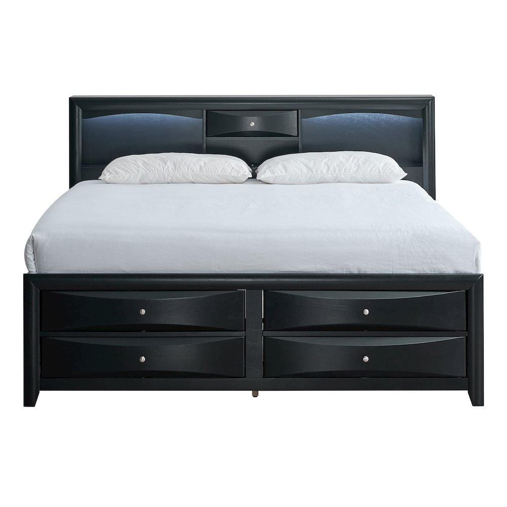 Platform Bed Frame with Headboard, Modern Wooden Bed Frame Bedroom, Black, King. Picture 3