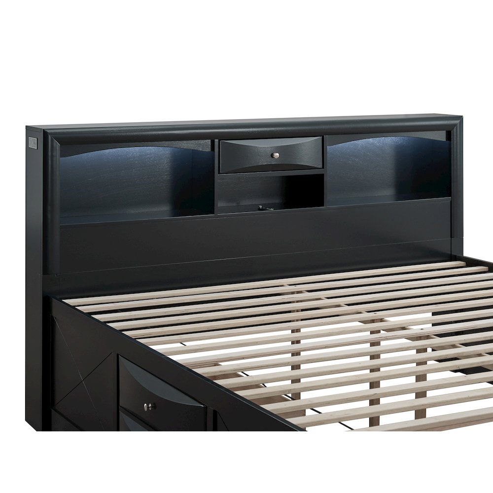 Platform Bed Frame with Headboard, Modern Wooden Bed Frame Bedroom, Black, Queen. Picture 6