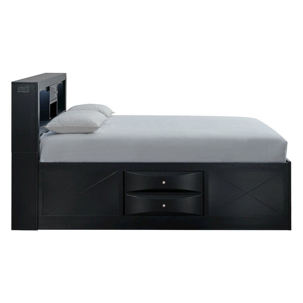 Platform Bed Frame with Headboard, Modern Wooden Bed Frame Bedroom, Black, Queen. Picture 4