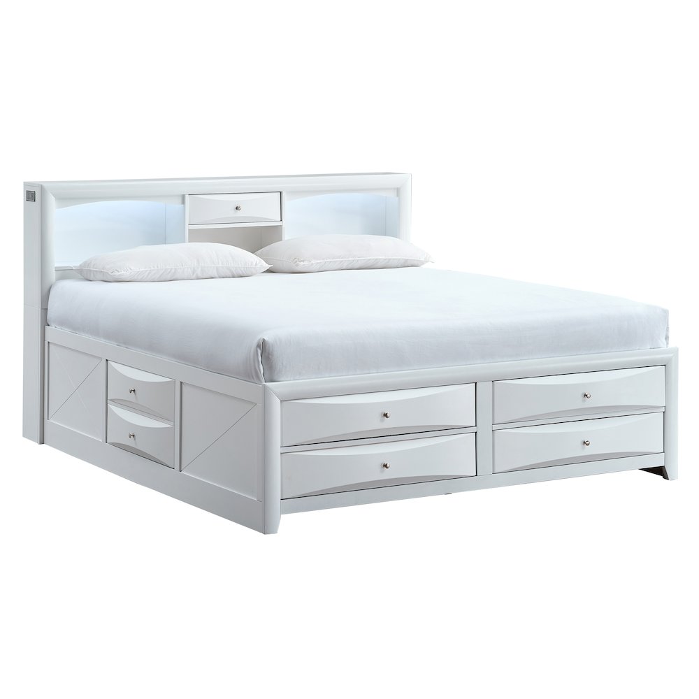 Platform Bed Frame with Headboard, Modern Wooden Bed Frame Bedroom, White, King. Picture 1