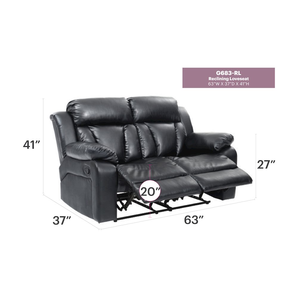 Glory Furniture Daria Reclining Loveseat in Black Color. Picture 6