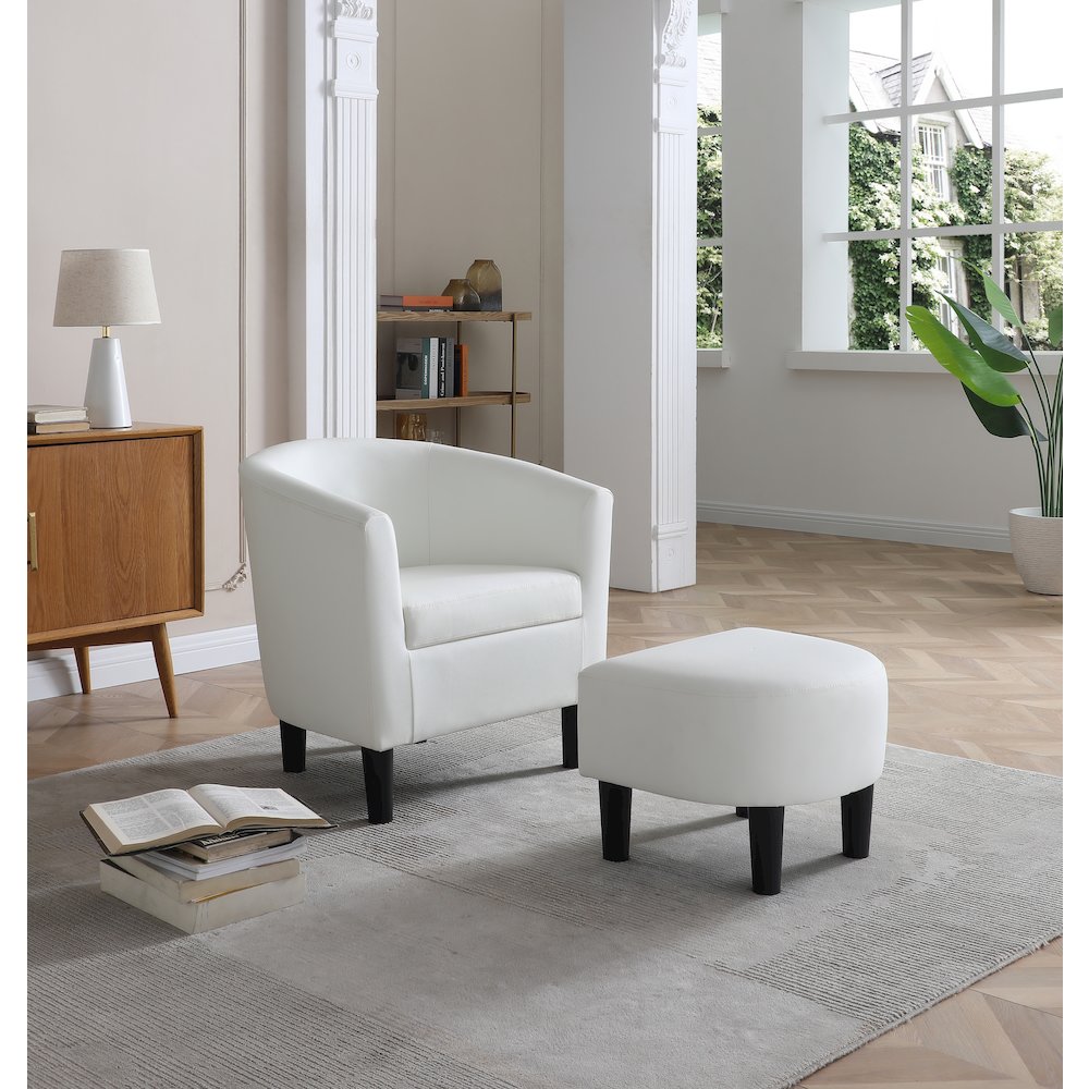 Accent Chair with Ottoman Set, Compact Lounge Chair for Bedroom, White. Picture 2