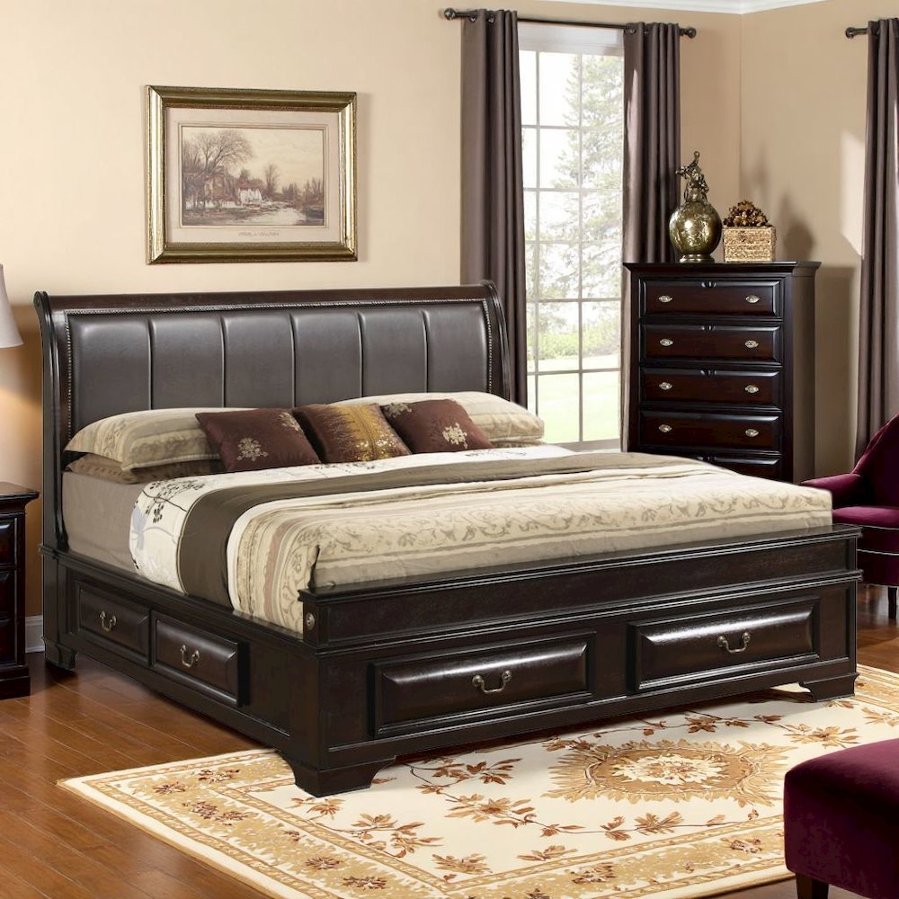 Brown King Size Bed Frame With 6 Drawers And Solid Wood Accents. Picture 2