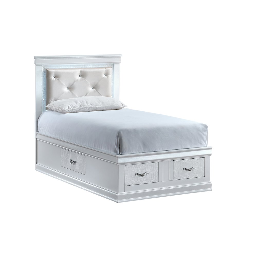 Glory Furniture Lorana Twin Bed, Sparkling White Color. Picture 1