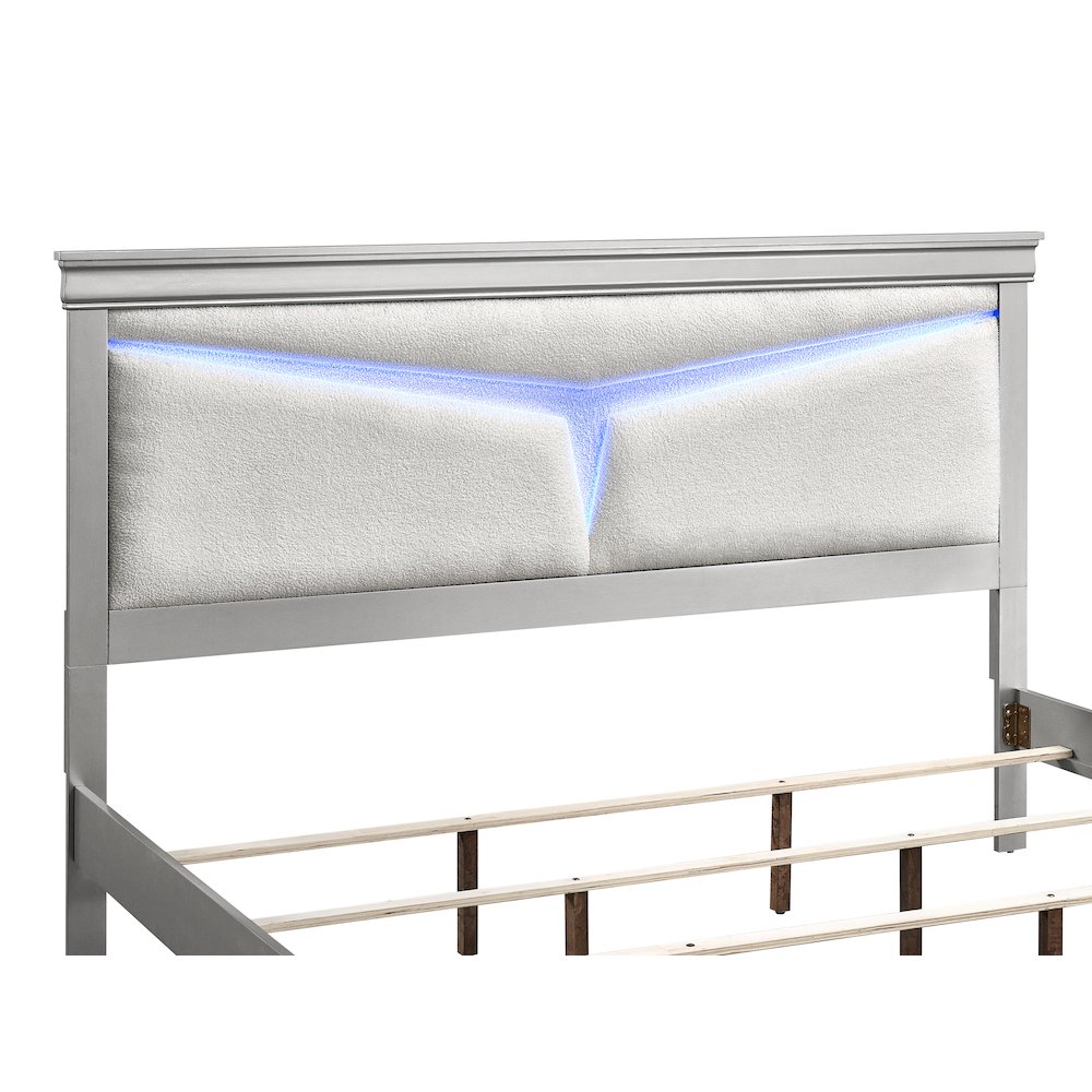Storage Bed with LED Tufted Headboard, Bedroom Beds, Silver Champagne, Queen. Picture 5