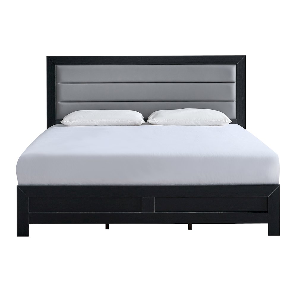 Wooden Platform Bed Frame with Headboard, Bedroom Bed Furniture, Black, King. Picture 3
