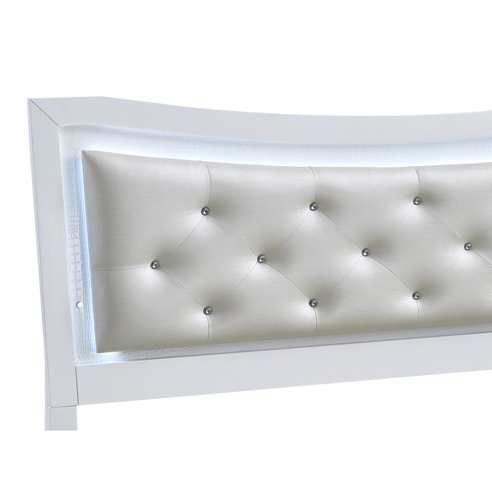 Storage Bed with LED Tufted Headboard, Bedroom Beds, Sparkling White, Queen. Picture 2