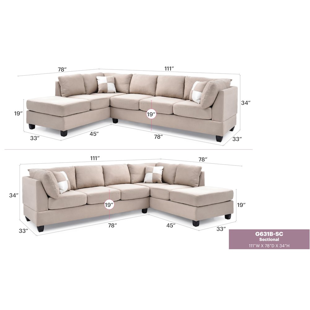 Glory Furniture Malone Sectional in Vanilla Color. Picture 7