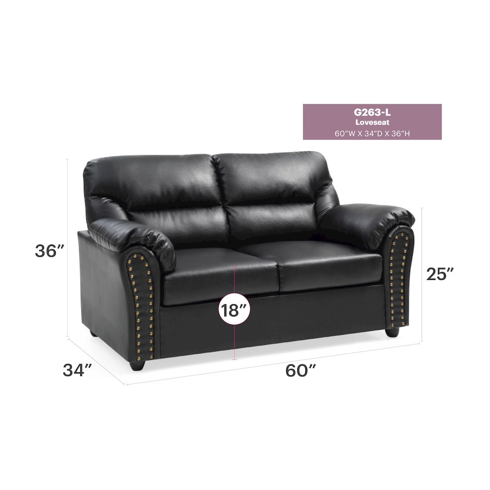Glory Furniture Olney Loveseat in Black Color. Picture 6