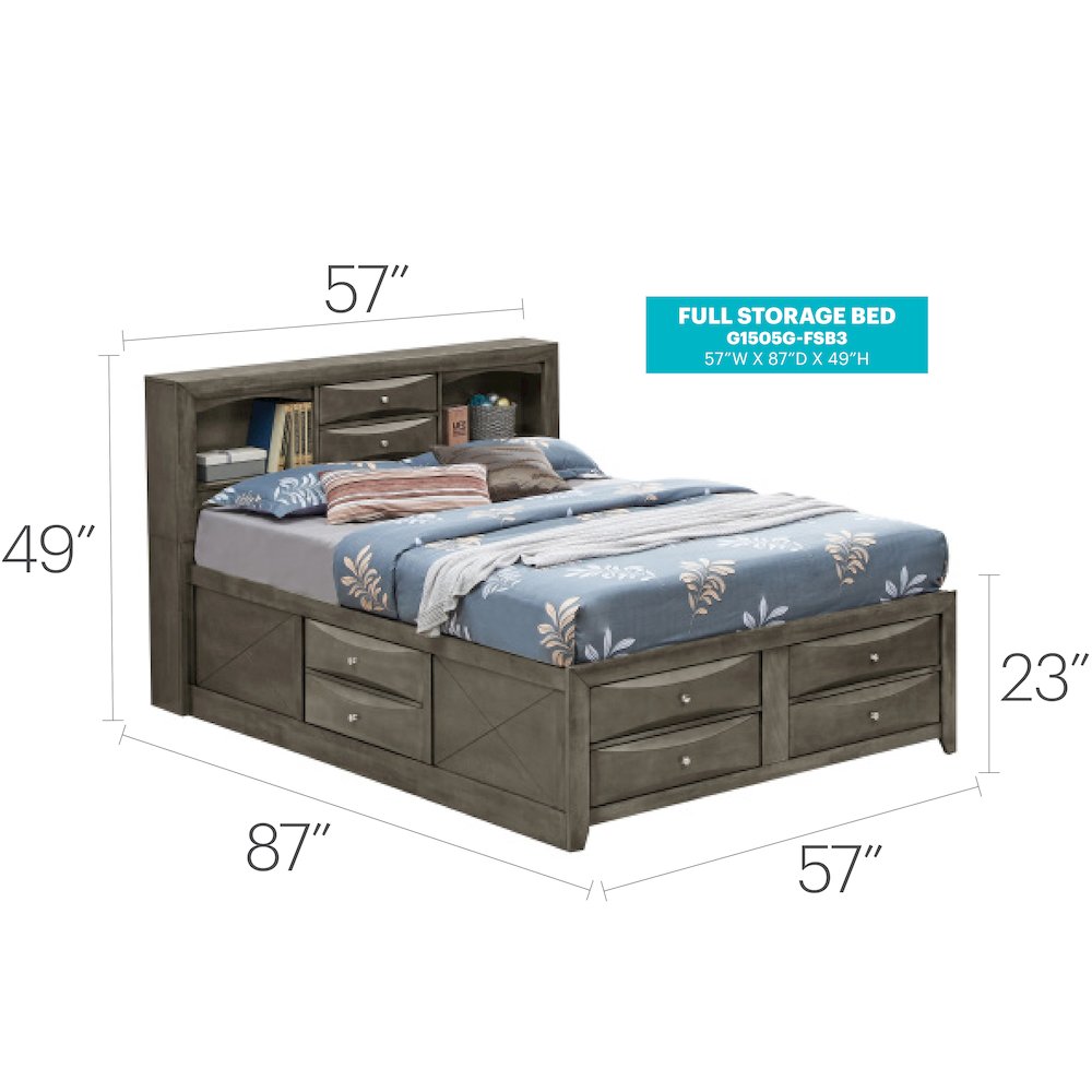 Glory Furniture Marilla Full Storage Bed in Gray Color. Picture 3