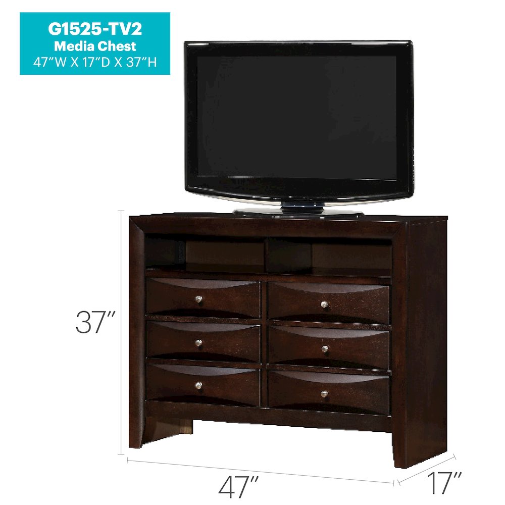 Glory Furniture Marilla Media Chest in Cappuccino Color. Picture 8