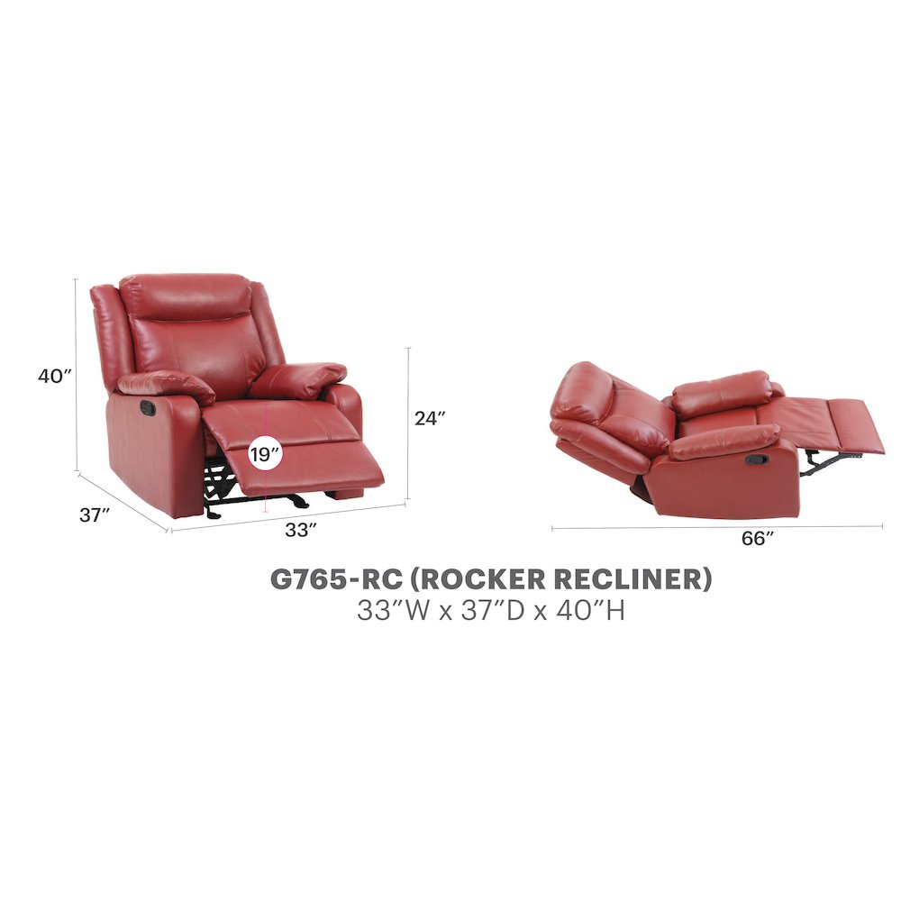 Glory Furniture Ward Rocker Recliner in Red Color. Picture 7