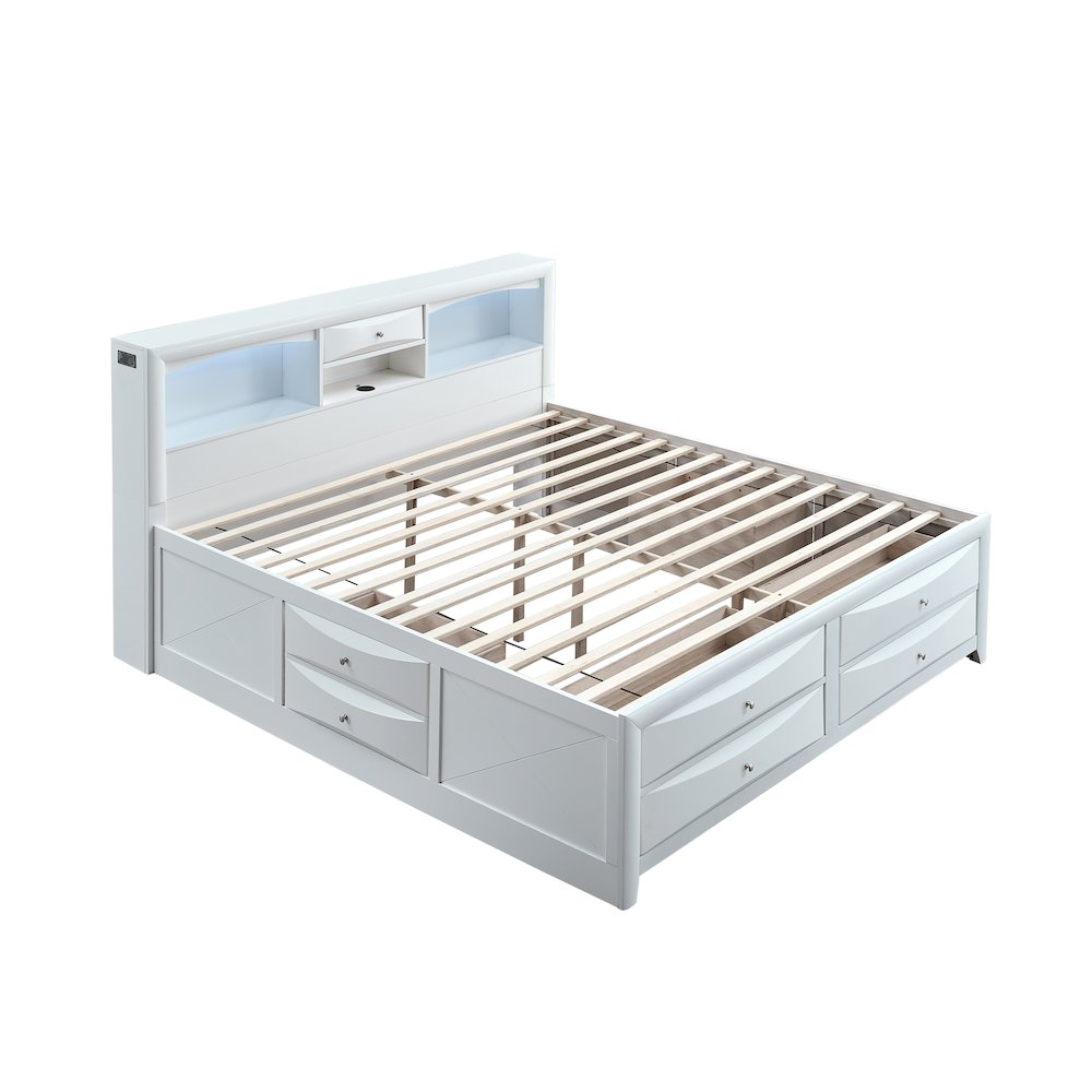 Platform Bed Frame with Headboard, Modern Wooden Bed Frame Bedroom, White, King. Picture 5