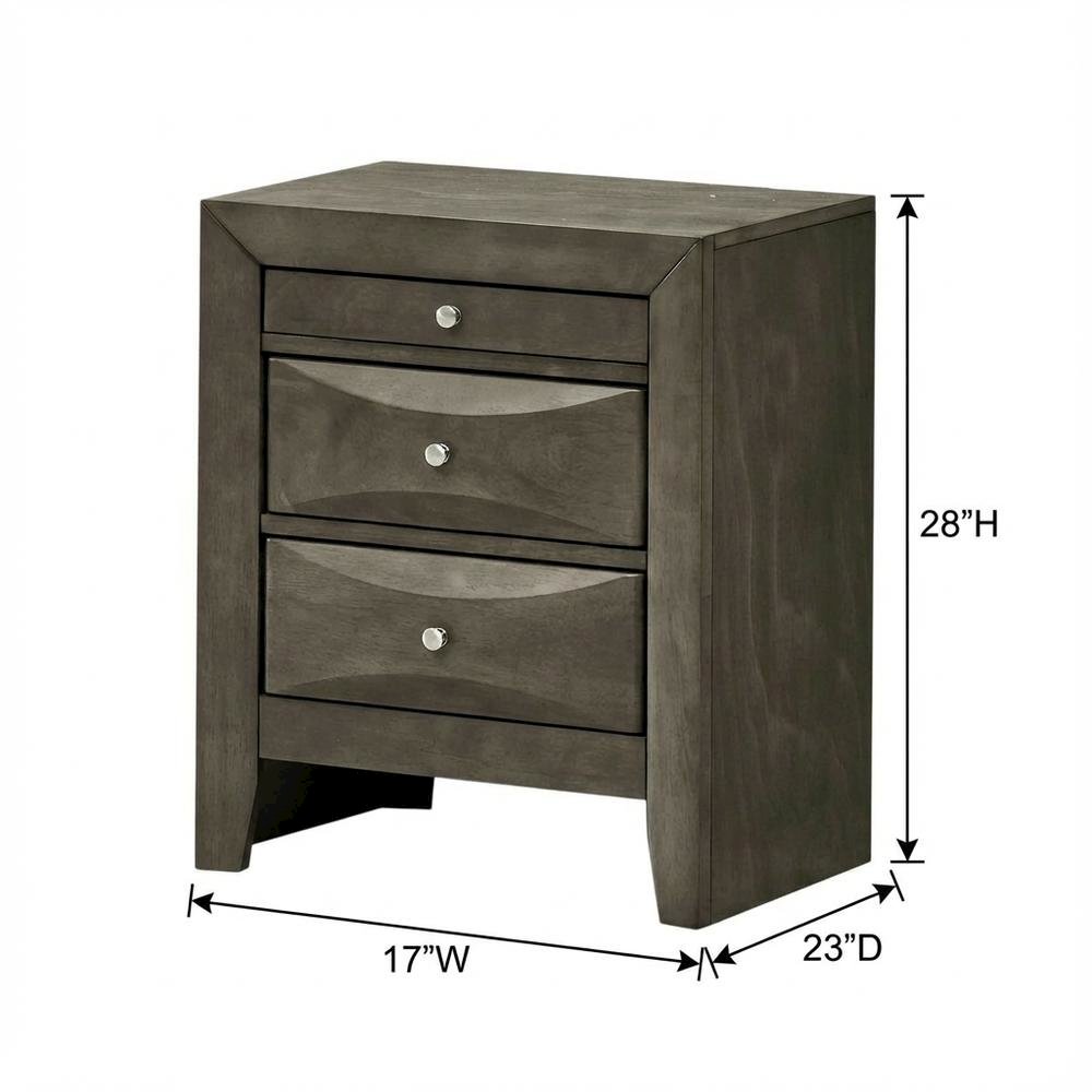 Gray Bedroom Nightstand, 3 Drawers, Dovetailed Construction, Contemporary Style. Picture 6