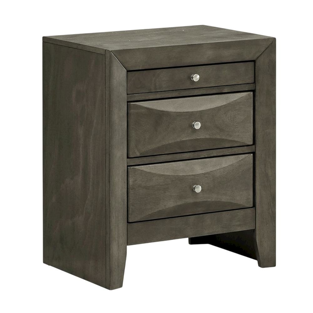Gray Bedroom Nightstand, 3 Drawers, Dovetailed Construction, Contemporary Style. Picture 1
