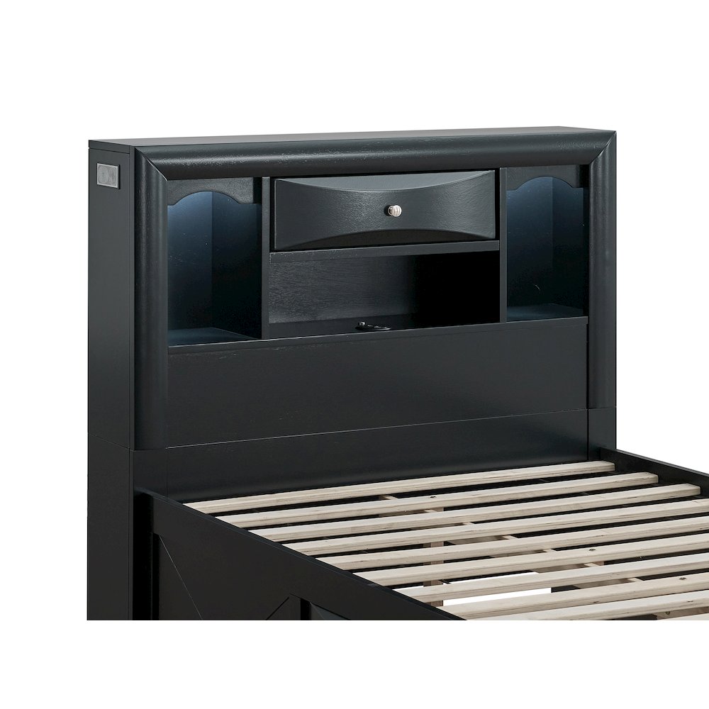 Platform Bed Frame with Headboard, Modern Wooden Bed Frame Bedroom, Black, Twin. Picture 6