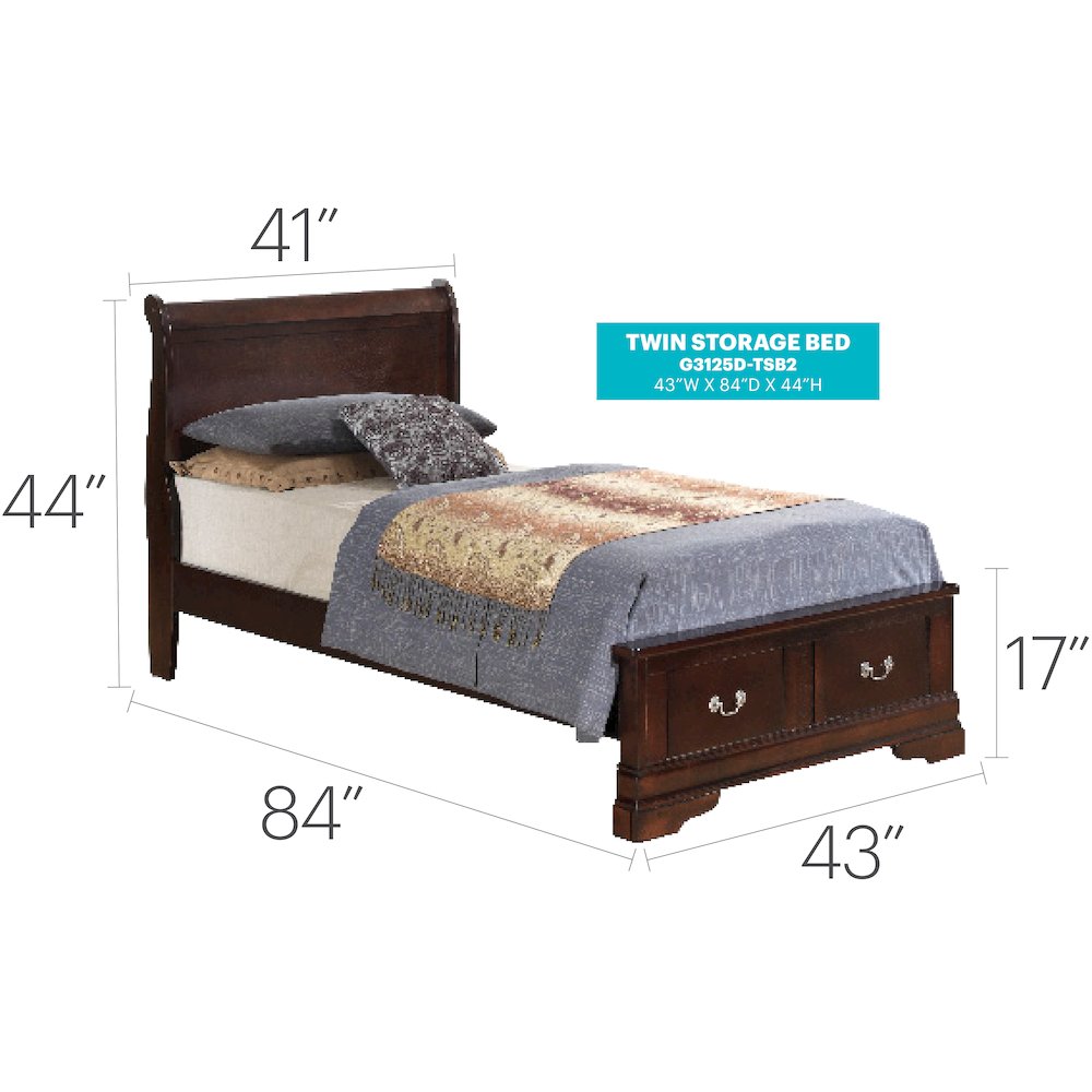 Glory Furniture Louis Phillipe Twin Storage Bed in Cappuccino Color. Picture 7