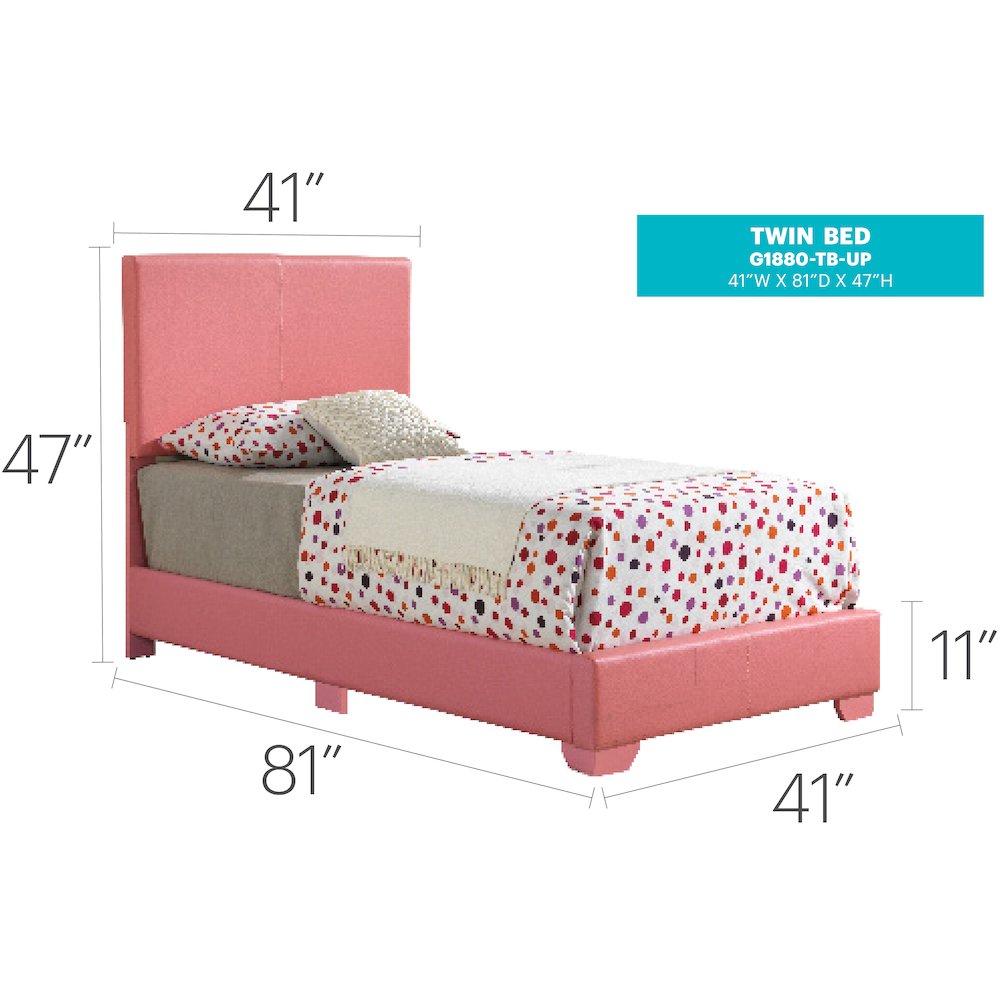 Glory Furniture Aaron Twin Bed in Pink Color. Picture 7