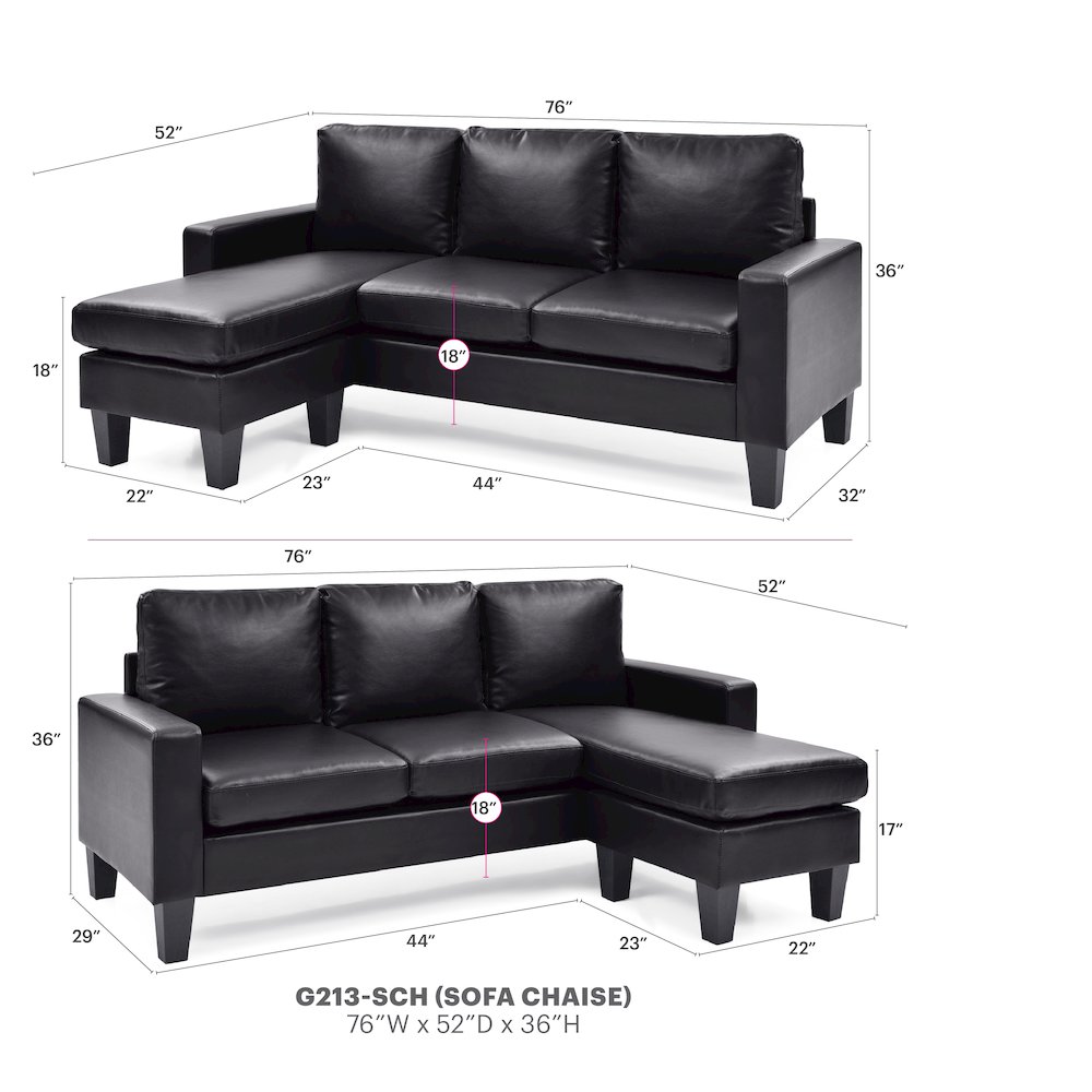 Glory Furniture Jenna Sofa Chaise in Black Color. Picture 8