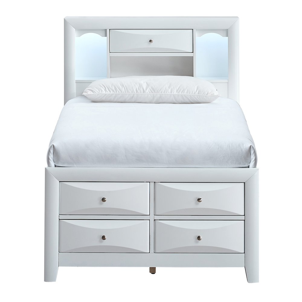 Platform Bed Frame with Headboard, Modern Wooden Bed Frame Bedroom, White, Twin. Picture 3
