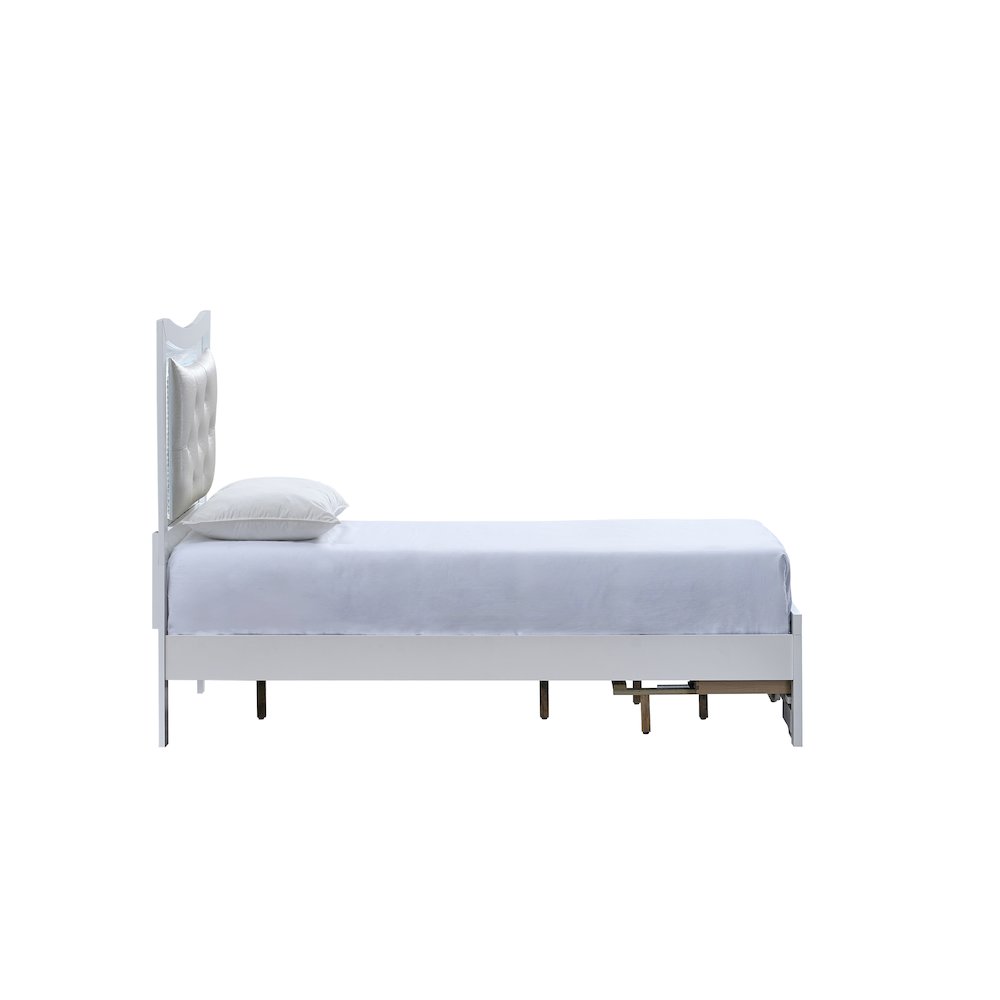 Storage Bed with LED Tufted Headboard, Bedroom Beds, Sparkling White, Twin. Picture 4