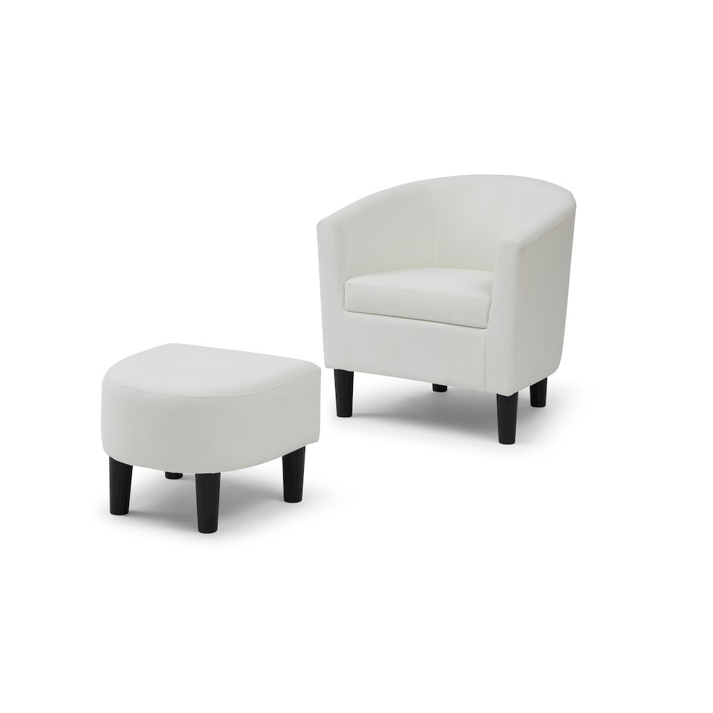 Accent Chair with Ottoman Set, Compact Lounge Chair for Bedroom, White. Picture 1