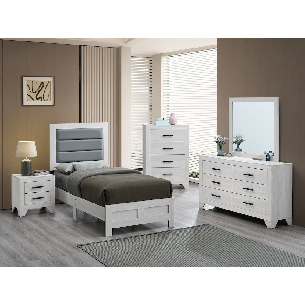 Wooden Platform Bed Frame with Headboard, Bedroom Bed Furniture, Beige, Twin. Picture 6
