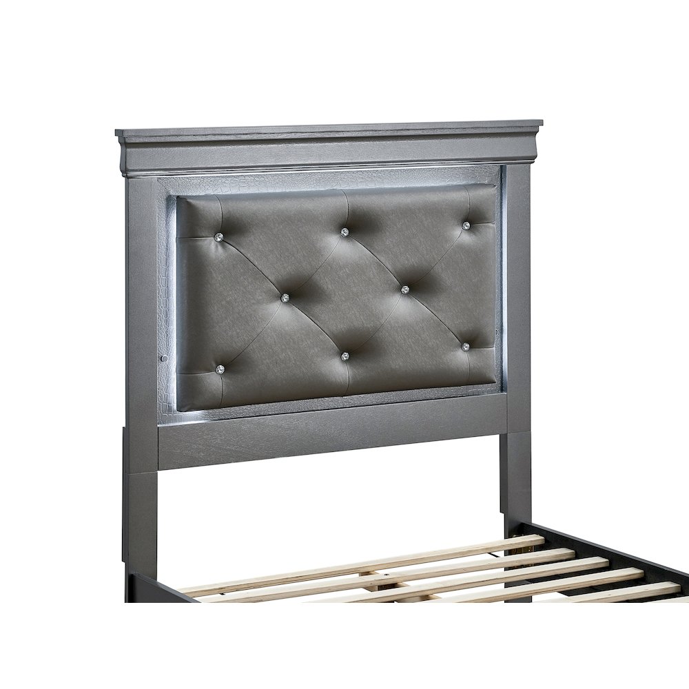 Storage Bed with LED Tufted Headboard, Modern Bedroom Beds, Gunmetal Gray, Twin. Picture 6