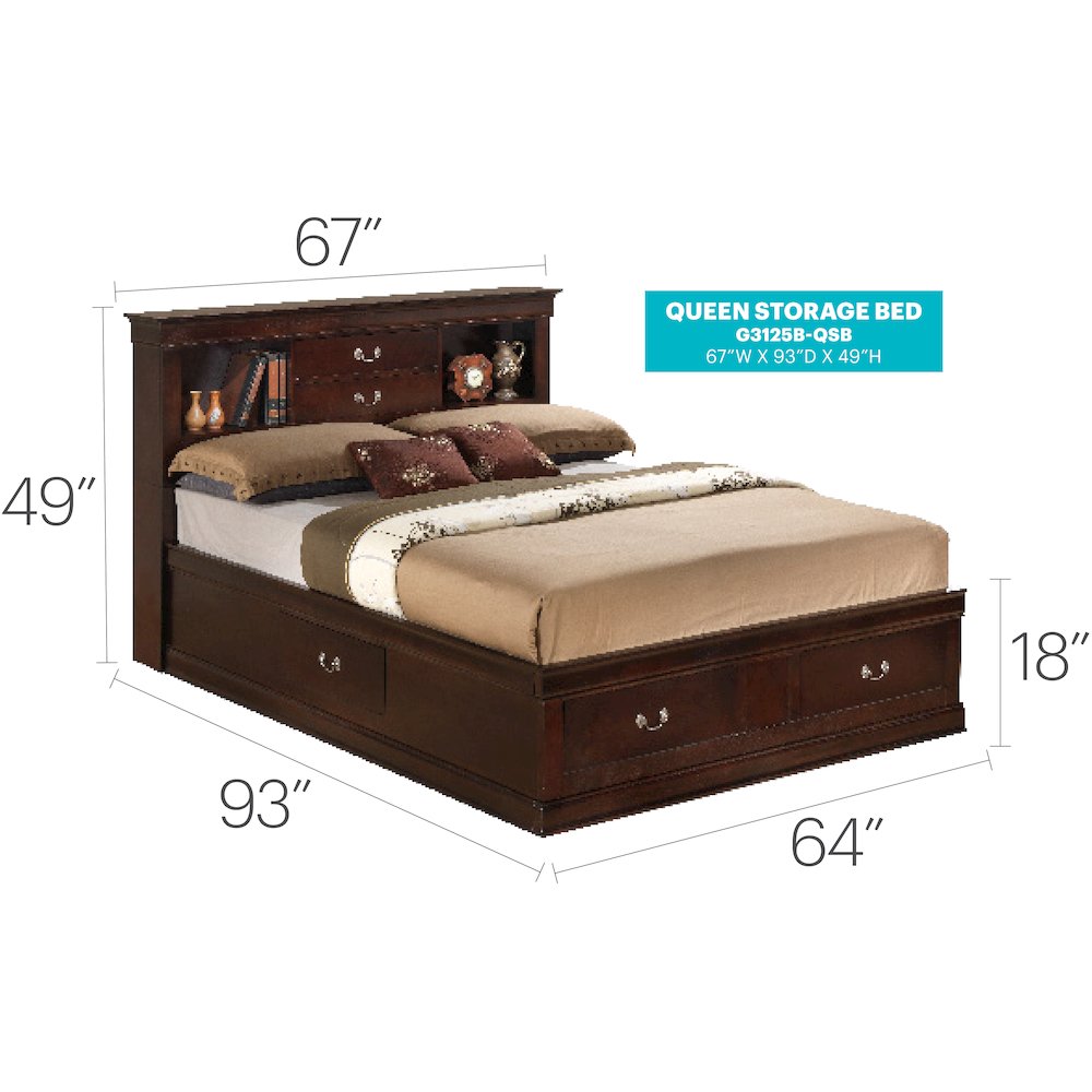 Glory Furniture Louis Phillipe Queen Storage Bed in Cappuccino Color. Picture 7