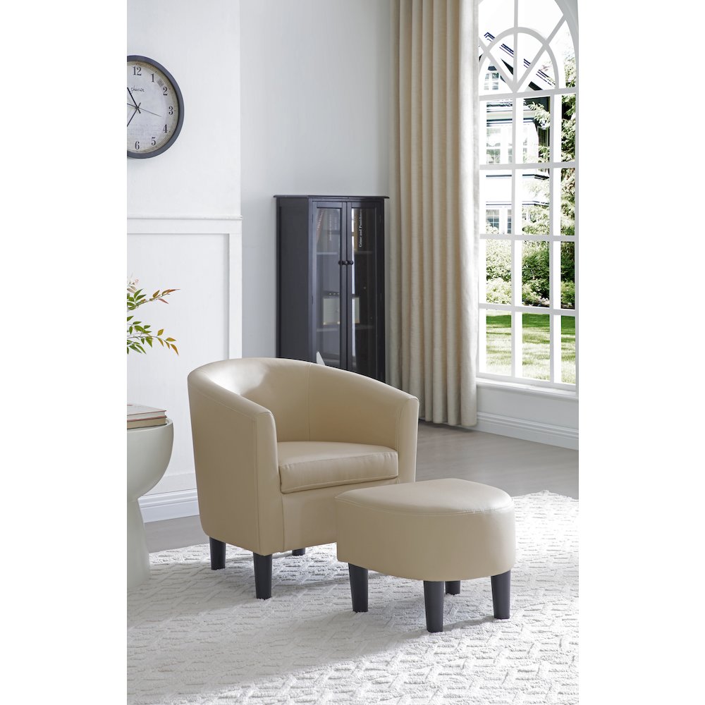 Accent Chair with Ottoman Set, Compact Lounge Chair for Bedroom, Beige. Picture 2