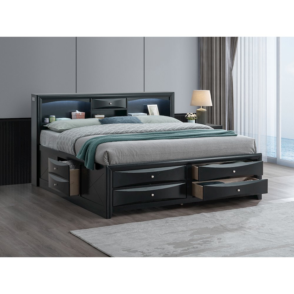 Platform Bed Frame with Headboard, Modern Wooden Bed Frame Bedroom, Black, King. Picture 2