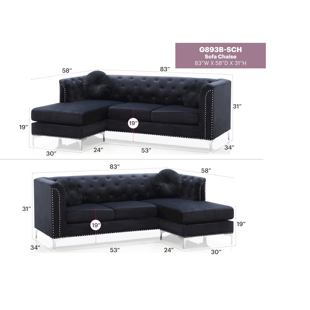 Glory Furniture Pompano Sofa Chaise in Black Color. Picture 8