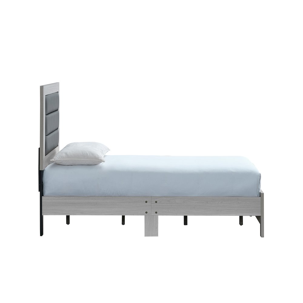 Wooden Platform Bed Frame with Headboard, Bedroom Bed Furniture, Beige, Twin. Picture 4