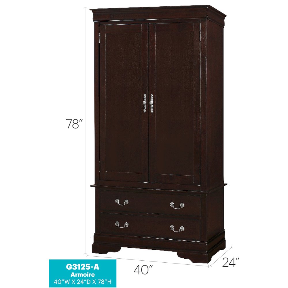 Glory Furniture Louis Phillipe Armoire in Cappuccino Color. Picture 7