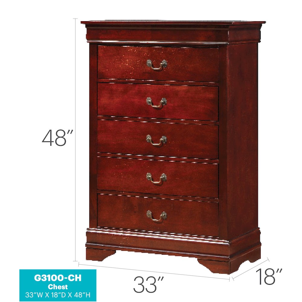 Glory Furniture Louis Phillipe Chest in Cherry Color. Picture 8