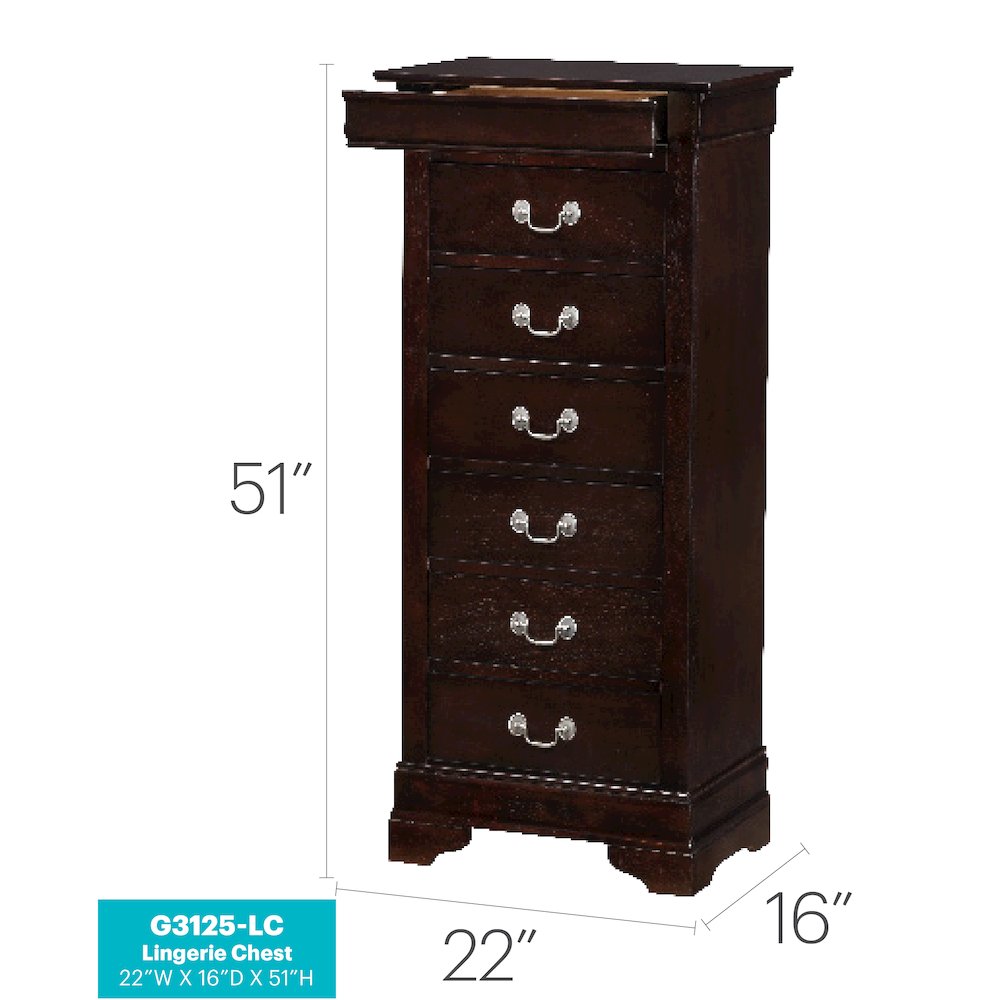 Glory Furniture Louis Phillipe Lingerie Chest in Cappuccino Color. Picture 8