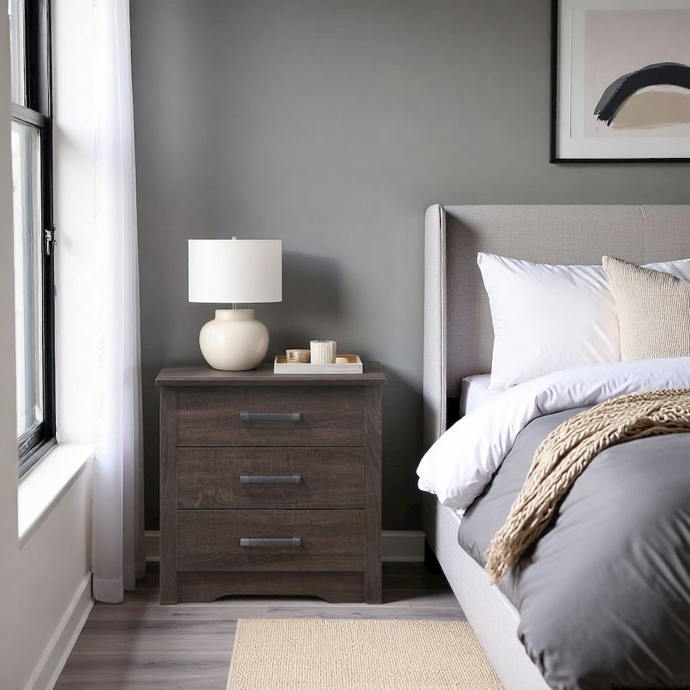 Brown 3 Drawer Nightstand – Tall Wood Nightstand with Ample Storage. Picture 3