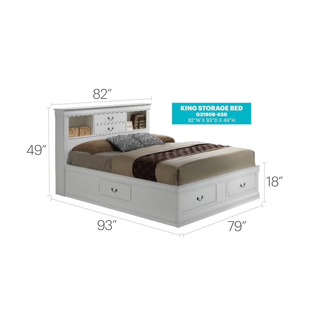 Glory Furniture Louis Phillipe King Storage Bed in White Color. Picture 4