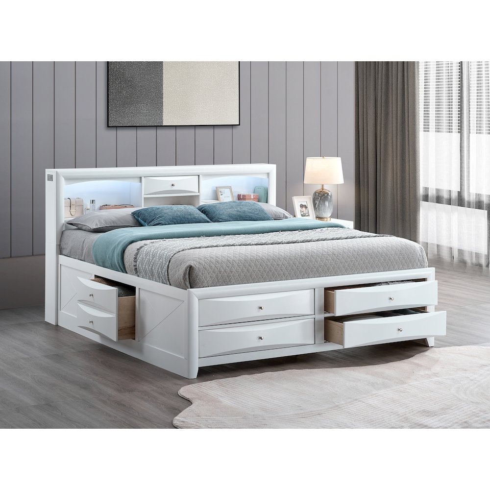 Platform Bed Frame with Headboard, Modern Wooden Bed Frame Bedroom, White, King. Picture 2