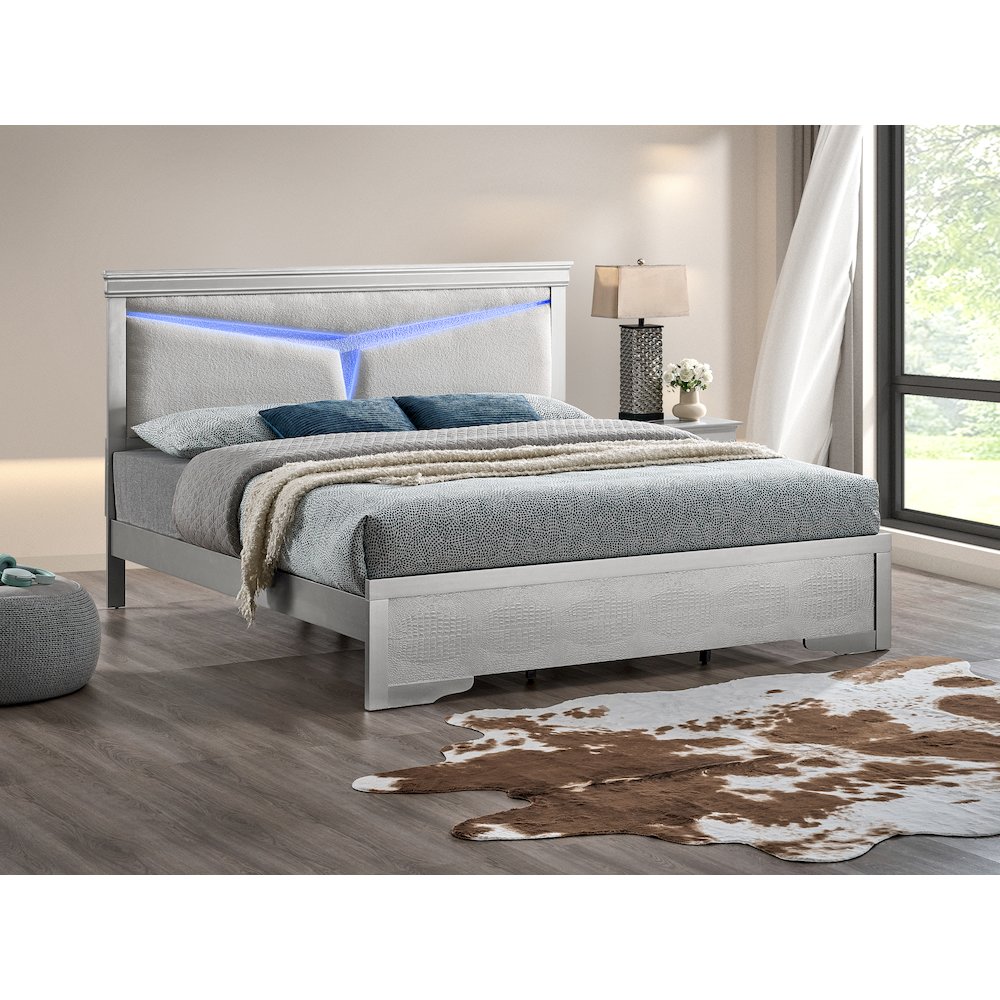 Storage Bed with LED Tufted Headboard, Bedroom Beds, Silver Champagne, Queen. Picture 2