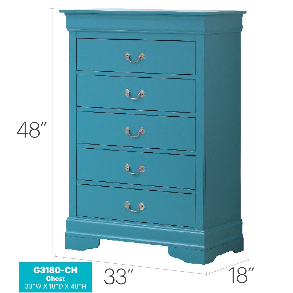 Glory Furniture Louis Phillipe Chest in Teal Color. Picture 8