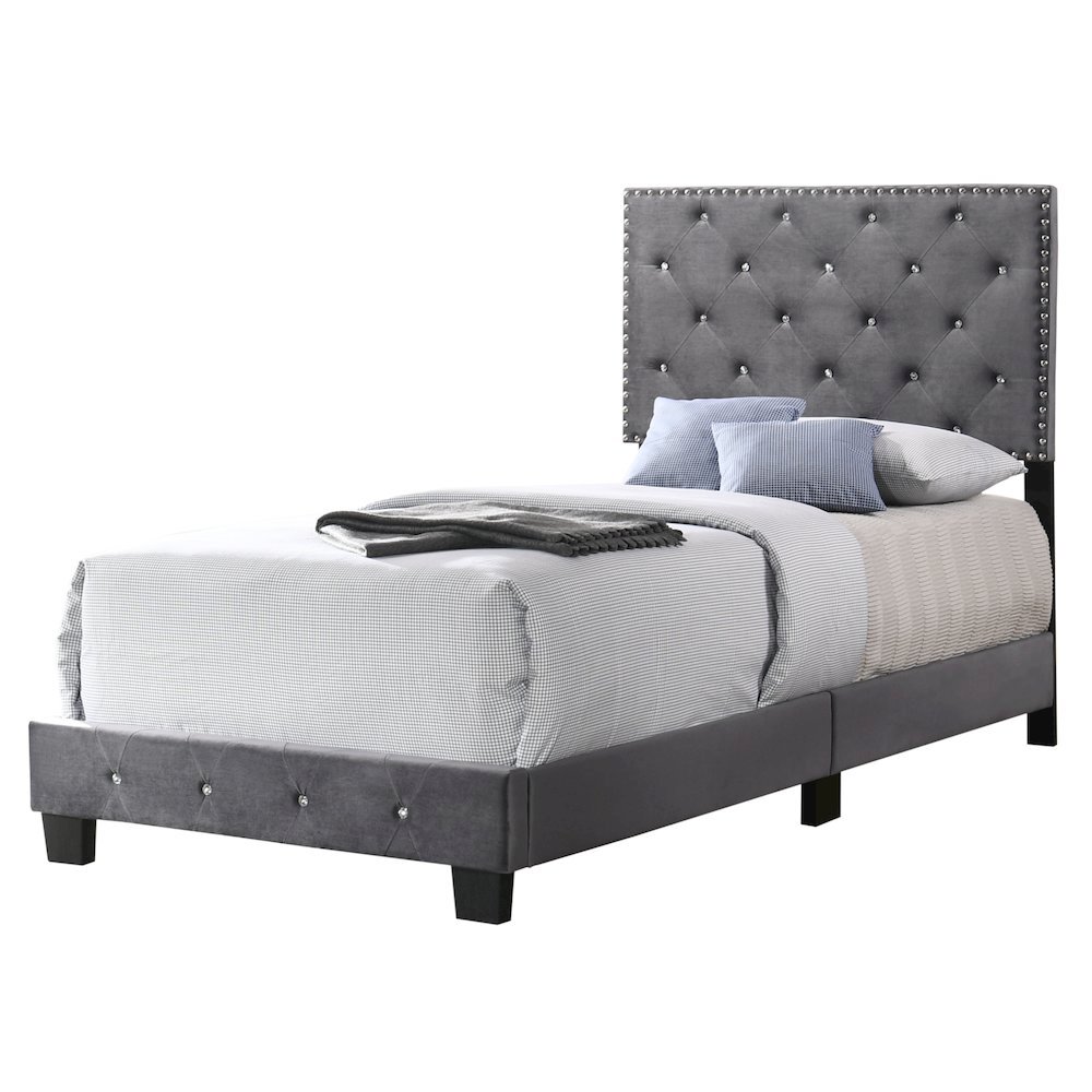 Gray Twin Bed with Headboard, Twin Platform Bed Frame for Adults. Picture 1