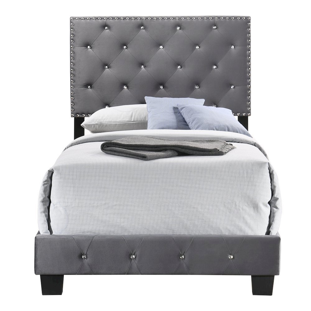 Gray Twin Bed with Headboard, Twin Platform Bed Frame for Adults. Picture 5