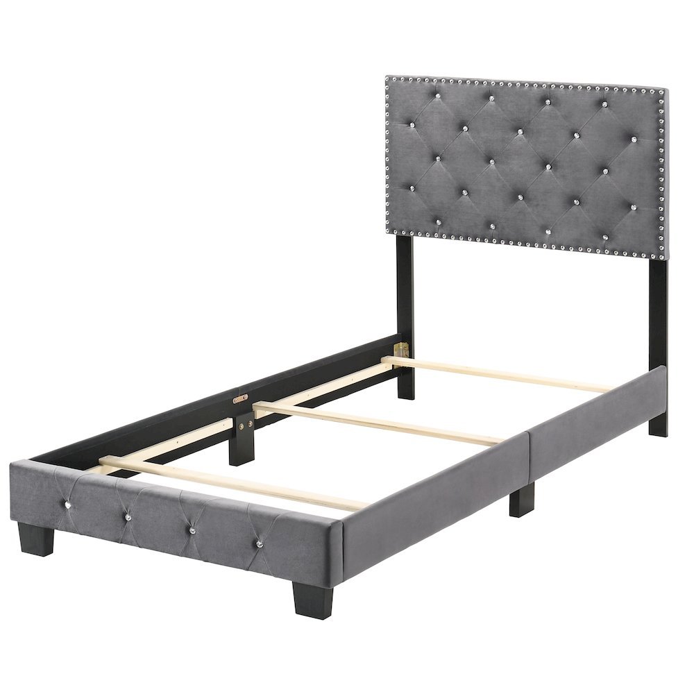 Gray Twin Bed with Headboard, Twin Platform Bed Frame for Adults. Picture 4
