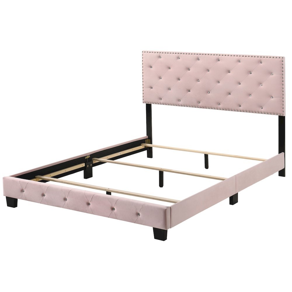 Elegant Pink Queen Bed Frame with Upholstered Headboard Design. Picture 4