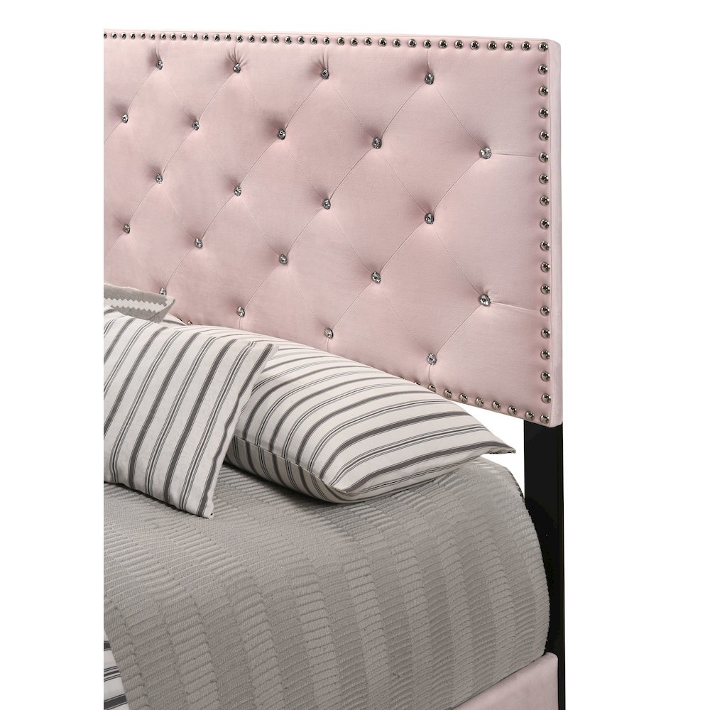 Elegant Pink Queen Bed Frame with Upholstered Headboard Design. Picture 6
