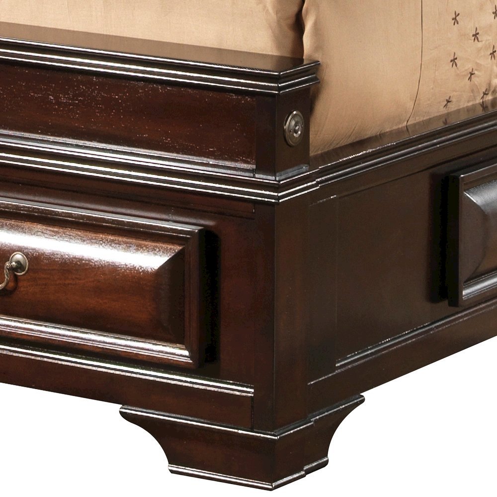 Queen Bed Frame with 6 Storage Drawers in Cappuccino Finish Wood Design. Picture 5